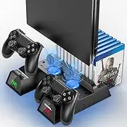 OIVO PS4 Cooling Stand for PlayStation 4/PS4 Slim/PS4 Pro, PS4 Stand with PS4 Controller Charger, PS4 Vertical Stand with Cooling Fan Cooler and 12 Game Slots, PS4 Cooling Station with LED Indicators