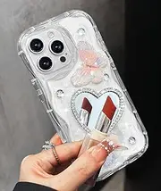 [Toycamp] for iPhone 15 Pro Max Case Women Girls - Cute Girly Heart Mirror Phone Cover for iPhone 15Pro Max Wave Design Aesthetic Pretty Unique Funda for iPhone 15 Pro Max