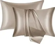 NOLRDR Mulberry Silk Pillowcase 2 Pack for Hair and Skin with Hidden Zipper,Both Sides 19 Momme Smooth and Breathable Silk Pillow Cases Set of 2 (Taupe, Standard 20''×26'')
