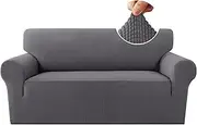 H.VERSAILTEX Stretch Sofa Slipcover Spandex Jacquard with Elastic Bottom, 1-Piece Sofa Cover Furniture Protector Couch Soft for Pets(2 Seater, Grey)