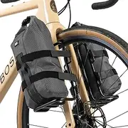 [ROCKBROS] Bike Front Fork Bag with Aluminum Alloy Front Bike Rack Waterproof 4L Bike Pannier Bag Bike Fork Bag Front Rack for Bike Packing Cycling Touring (Black, 4L), 30140089001*2+HJ-YXUS