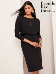Friends Like These Black Bawting Long Sleeve Tailored Midi Dress (AD7980) | $102