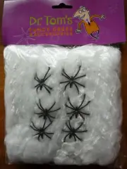 NEW IN PACKET Spider Web with 6 Small Spiders - Halloween Party Prop