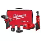Milwaukee Hammer Drill Kit 1/2" Subcompact + Ratchet 3/8" 12-V Li-Ion Brushless