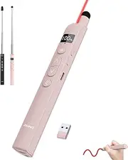ASING Wireless Presentation Clicker with Telescopic Pointer Stick, Rechargeable PowerPoint Clicker with Touchscreen Stylus Pen and Digital Display, USB Slide Advancer for Mac, PC and Laptops (Pink)