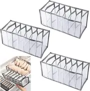 3Pcs Wardrobe Clothes Organizer,7+7+9 Grids Drawer Organizers、Washable Foldable Drawer Clothes Compartment Storage Box for Closet Bedroom Dorm Room (Grey)