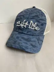 Salt Life Hat Men's Blue Water Print White Mesh SnapBack Cap Fishing Dad Gift