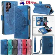 For Samsung S24 FE S23 S22 S21 S20 Ultra Zipper Case Leather Wallet Flip Cover