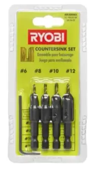 Ryobi Countersink Set AR2008G, 4pc, #6 #8 #10 #12 Sizes, 1 ea. drill driver bits