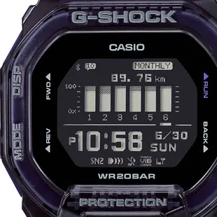 CASIO卡西歐 G-SHOCK 藍牙 半透明 黑x紫 經典方型 運動系列 GBD-200SM-1A6_45.9mm