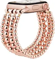 MOFREE Beaded Bracelet Compatible with Apple Watch Band 40mm/38mm/41mm/45mm/44mm/42mm Women, Fashion Dressy Stainless Steel Beads Elastic Stretchy Strap for iWatch Band Series 9 8 7 SE 6 5 4 3 2 1
