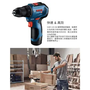 BOSCH博世 12V鋰電無刷電鑽/起子機GSR 12V-30(雙電2.0AH)B-GSR12V-30