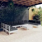 Patio Furniture Sets 11 Piece Garden Lounge Set with Cushions White Solid Pinewood