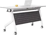 SHANGDAOYU Mobile Office Conference Table, Folding Design For A Variety Of Office Space, Steel Frame, Load-bearing Stable Modern Desk With Locking Casters(140 * 60cm/55.1 * 23.6in)
