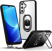 [SHIELDS UP] for Samsung Galaxy A15 5G Case with Stand, Galaxy A15 5G Phone Case Clear with Double Ring Holder [Adjustable & Foldable] Shockproof Protective Cover for Samsung Galaxy A15 5G - Clear Black