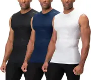 Men'S 3 Pack Cool Dry Athletic Compression Baselayer Workout Sleeveless Shirts
