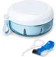 Netceem Leak Proof Denture Cup Kit Portable Retainer Case Perfect for Travel, Denture Case Container Cleaning Care for Dentures Aligner Mouth Guard with Denture Brush,Strainer, Removal Tool and Mirror
