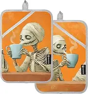 AIXIWAWA Mummy Drinking Pot Holders 2 Pack, Insulated Heat Resistant Hot Pads Oven Mitts with Pocket for Kitchen Cooking Baking 7x9.8 inches