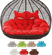 Double Hanging Rattan Chair Cushion for 2 Seater with Adjustable Headrests Red Hammock Swing Chair Cushion Seat Cushions for Garden Patio Furniture Egg Chair Replacement for 2 People