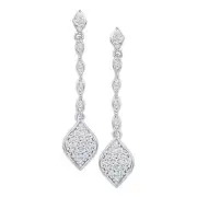 10K White GOLD ROUND DIAMOND CLUSTER DANGLE DROP EARRINGS 1/4 CTTW