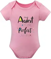 [WOOYONGING] My Aunt Says I'm Perfect Just Like Her New Born Baby Girls Gift Short Sleeve Bringing Home Baby Outfits Girl White