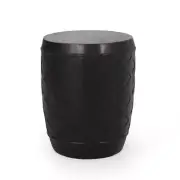Noble House Side Table 18.5"x15.5"x15.5"Matte Black Round Stone Concrete Outdoor