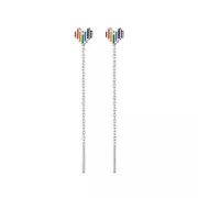 ANYCO Fashion Earrings Genuine Sterling Silver Sweet Lovely Colorful Love Heart Tassel Stud for Women Teen Chic Ear Line Jewelry