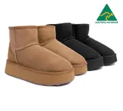 Urban UGG® UGG Boots Australian Made Sheepskin Wool Ankle Mini Platform - Black / AU Ladies 9 / AU Men 7 / EU 40