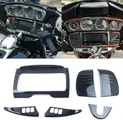 FINMOKAL Black Tri Line Gauge Stereo Accent Set for Harley Touring Electra Street Glide