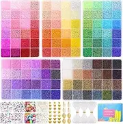 120 Colors 2mm Seed Beads for Jewelry Making, Funtopia 49000 pcs Tiny Glass Beads for Bracelets, Friendship Bracelet Kit with Alphabet Letter Beads Smile Face Beads for DIY, Art and Craft