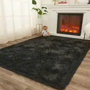 Shag Area Rugs for Living Room, 9X12 Black Large Fluffy Clearance Rug Throw