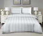 1200 Thread Count Duvet Cover Set - Wide Stripe Cotton Quilt Cover (Snow White 1