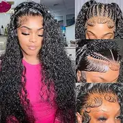 Rumdiku 20 Inch Deep Wave Lace Front Wig Pre Drawn Human Hair 13*6 HD Curly Lace Front Wigs 200% Density Front Wig Glueless H