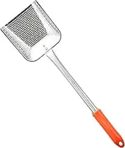HOLIDYOYO 1pc Oil Residue Shovel Cooking Oil Strainer Splatter Sieve Oil Funnel Cooking Oil Container with Strainer Pot Oil Skimmer Cooking Filters Filtration Slot Net Stainless Steel Silver