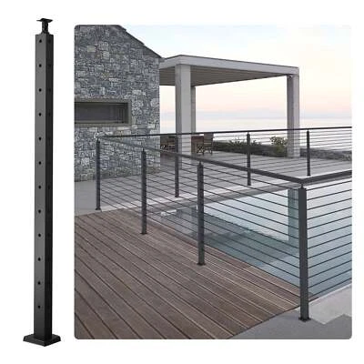 VEVOR Cable Railing Post, 42" x 1" x 2" Steel L-Shaped Hole Corner Railing Post,