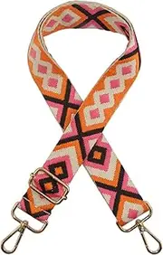 Duwi Wide Handbag&Purse Strap Jacquard Woven Guitar Style Multicolor Replacement Strap Canvas Adjustable Crossbody Bag Strap, N,g,orangepink, 1.5"