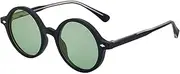 [HPIRME] Vintage Round Glasses Men Women Luxury Trendy Circular Glasses Retro Outdoor Uv400(one size/C3BlackLightGreen)