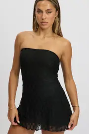 Black Mini Dress Strapless Lace - Size 12M, Women's Skater Dress