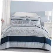 Floral King Size Quilt - 100% Cotton Striped Patchwork Navy/Blue King Quilt,