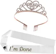 [GALPADA] 1 Set Satin Graduation Sash and Crown for Beautiful Rhinestone Tiara and Elegant Sash for Graduation Parties and Celebrations Symbolic Keepsake for Students