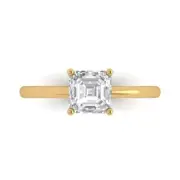 0.9ct Asscher Cut Solitaire Statement Promise Designer Ring 14k Yellow Gold