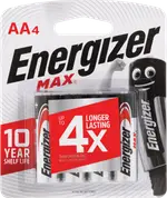 Energizer Max AA Batteries 4 Pack - E91BP4TN