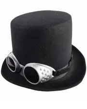 Steampunk Black Top Hat with Silver Goggles