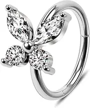 JEWSEEN Nose Ring 16G Septum Rings 316L Stainless Steel Cartilage Earrings Butterfly Tragus Piercing Clear CZ Daith Jewellery for Women Men
