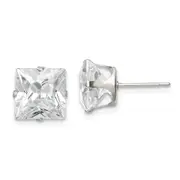 Sterling Silver 9mm Square Snap Set Cz Stud Earrings