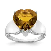 Sterling Silver Rhodium Whiskey Quartz Gemstone Birthstone Ring Fine Jewelry Gift for Her