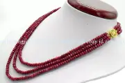 3 Rows 2x4mm Brazil Red Jade Faceted Rondelle Gemstone Beads Necklace 17-19" AAA