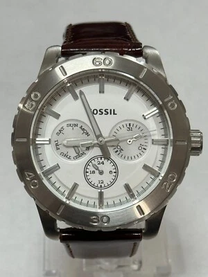 Fossil White Dial Burgundy Leather Strap Multifunction Men's Watch BQ16231005