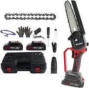 Electric Chainsaw and Hedge Trimmer with 2 Rechargeable Batteries Long Battery Life, Quick Heat Dissipation, Adjustable Chain Button for Wood Cutting and Tree Trimming,6 Inch Mini Chainsaw
