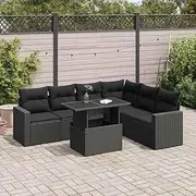 Patio Sets 7 Piece Garden Sofa Set with Cushions Black Poly Rattan